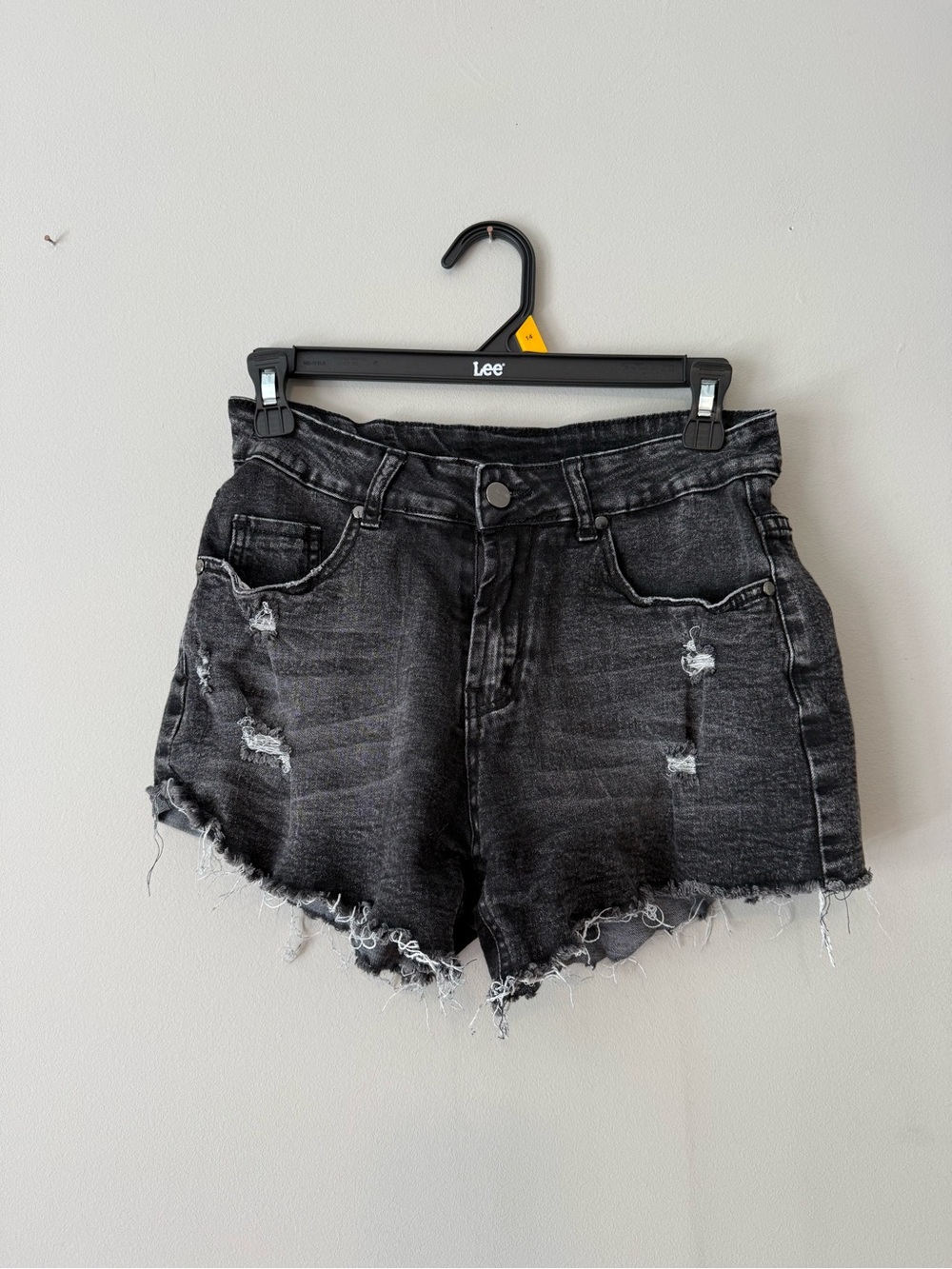 Black Distressed Denim Women's Shorts Raw Hem
